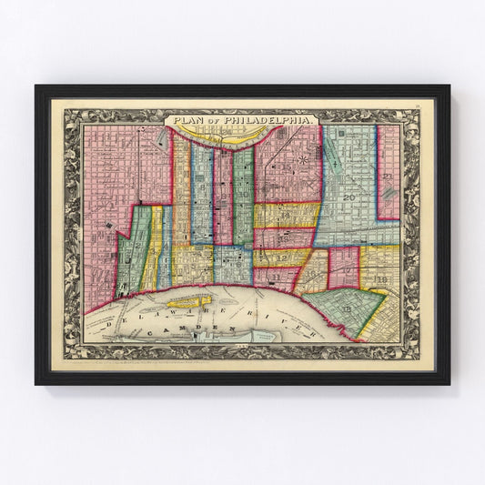 vintage map of Philadelphia, Pennsylvania, 1860