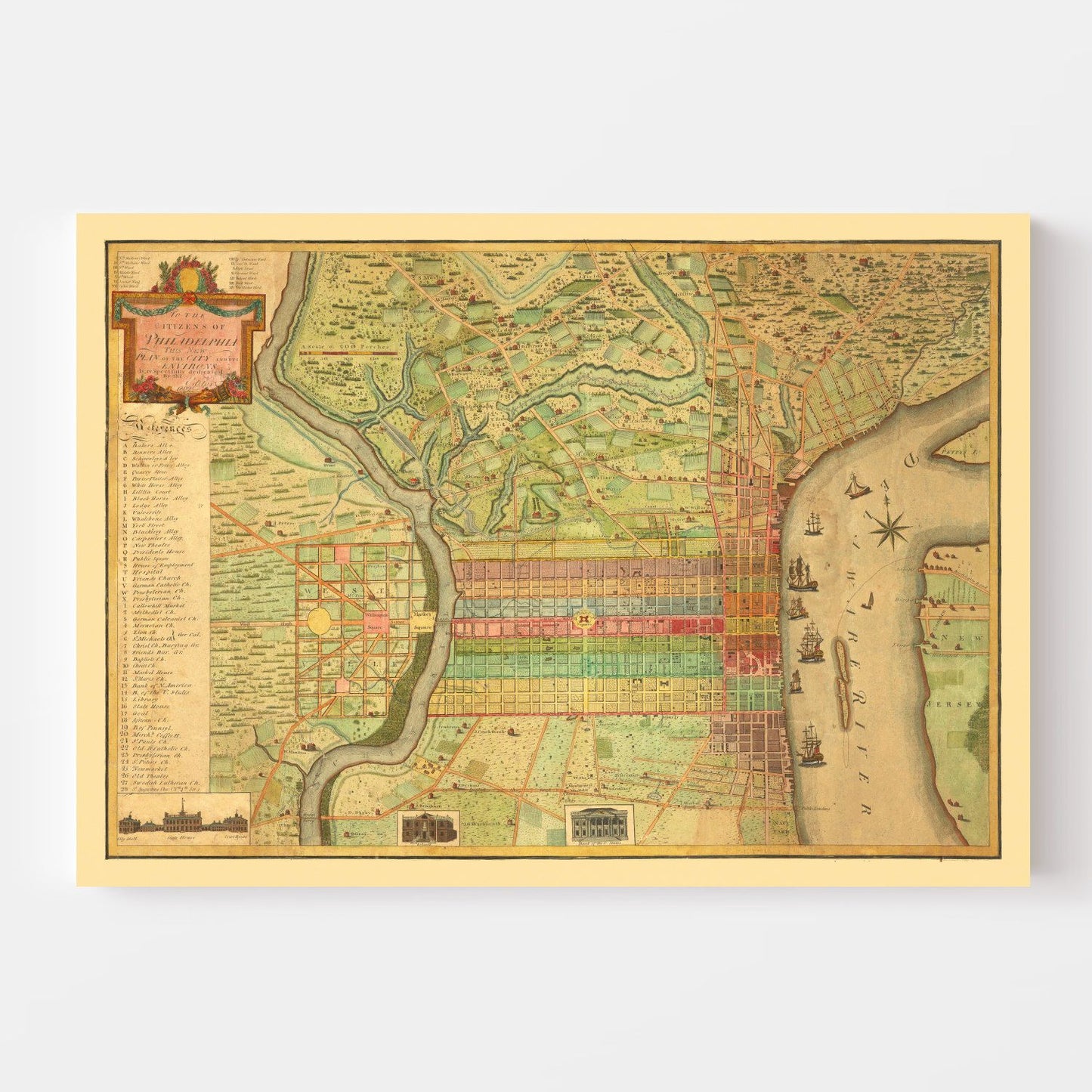 Vintage Map of Philadelphia, Pennsylvania, 1802