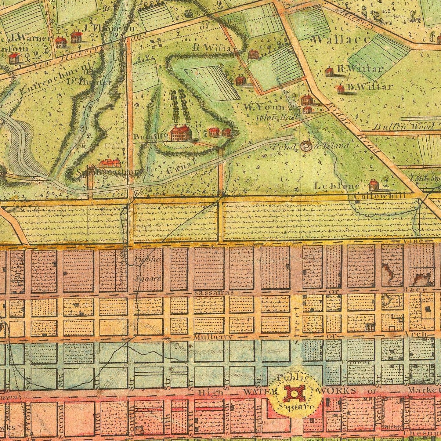 Vintage Map of Philadelphia, Pennsylvania, 1802