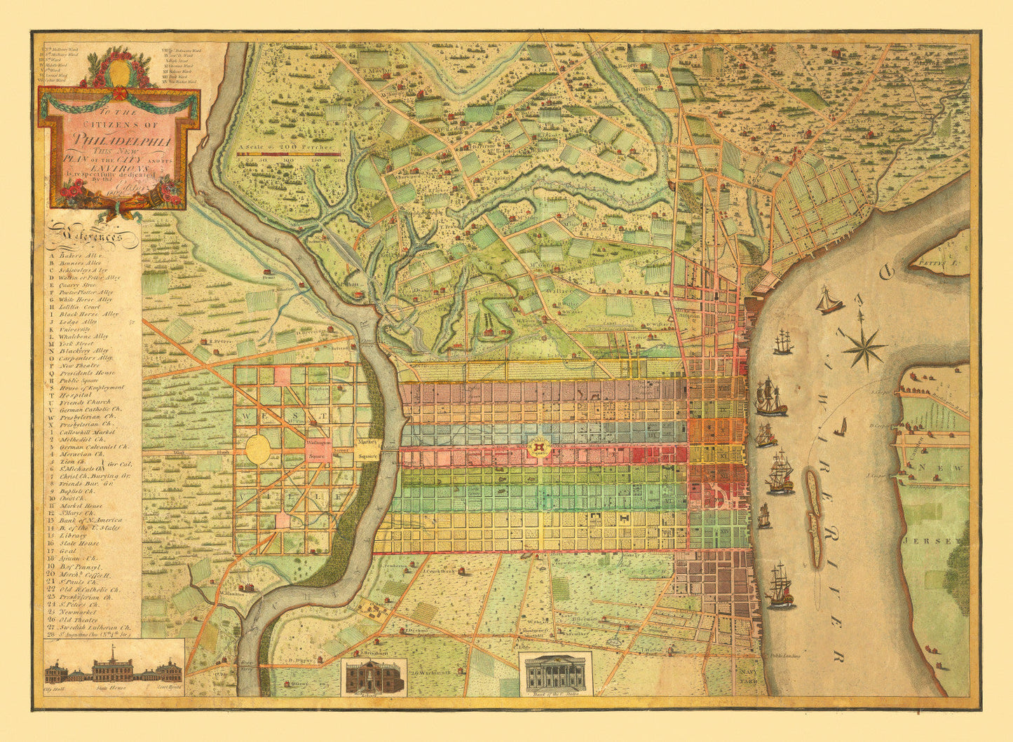 Vintage Map of Philadelphia, Pennsylvania, 1802