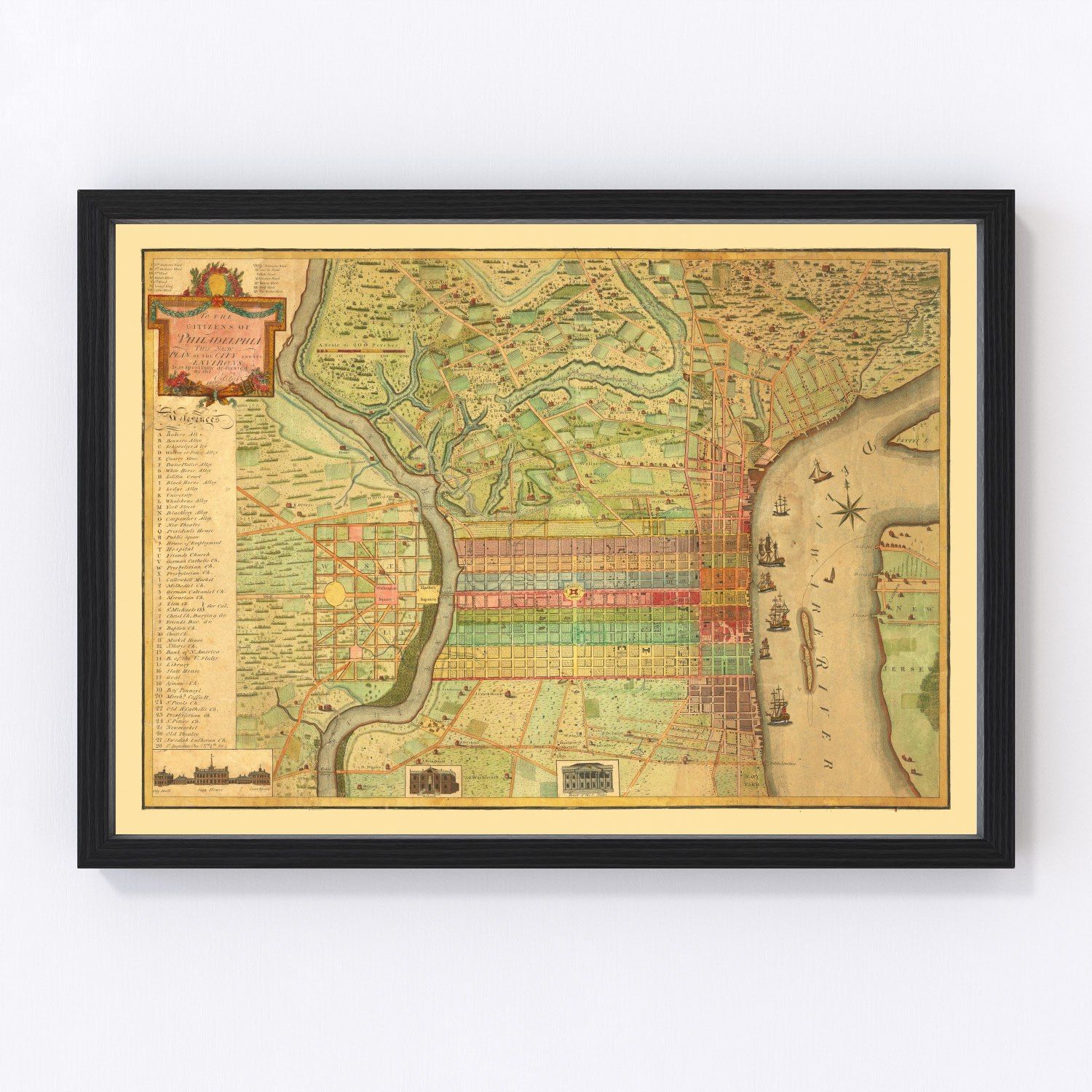 Vintage map of Philadelphia, Pennsylvania, 1802