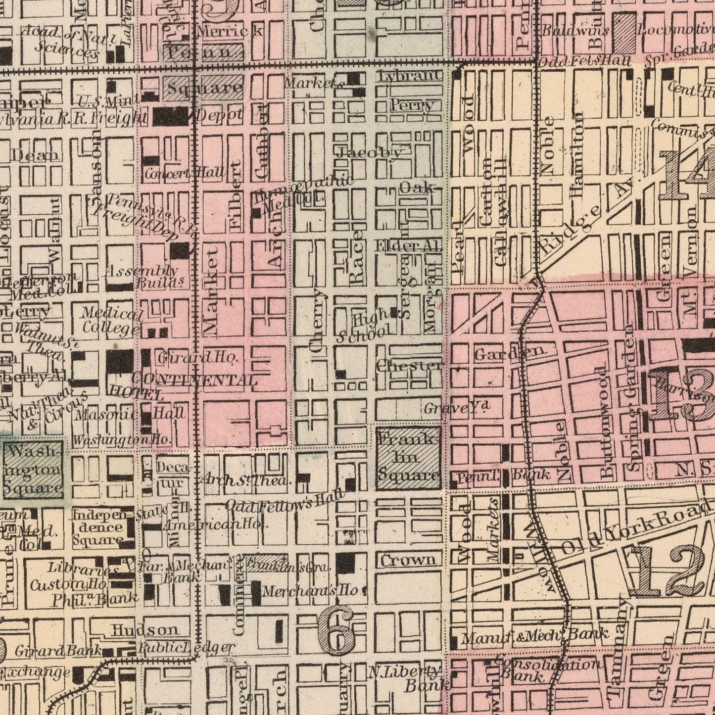 Vintage Map of Philadelphia, Pennsylvania, 1868