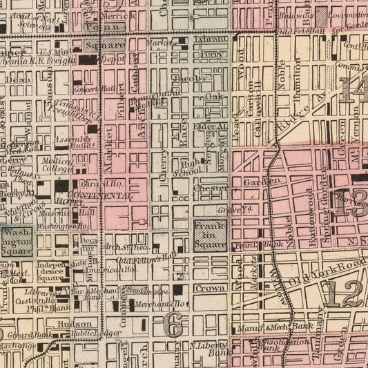 Vintage Map of Philadelphia, Pennsylvania 1868