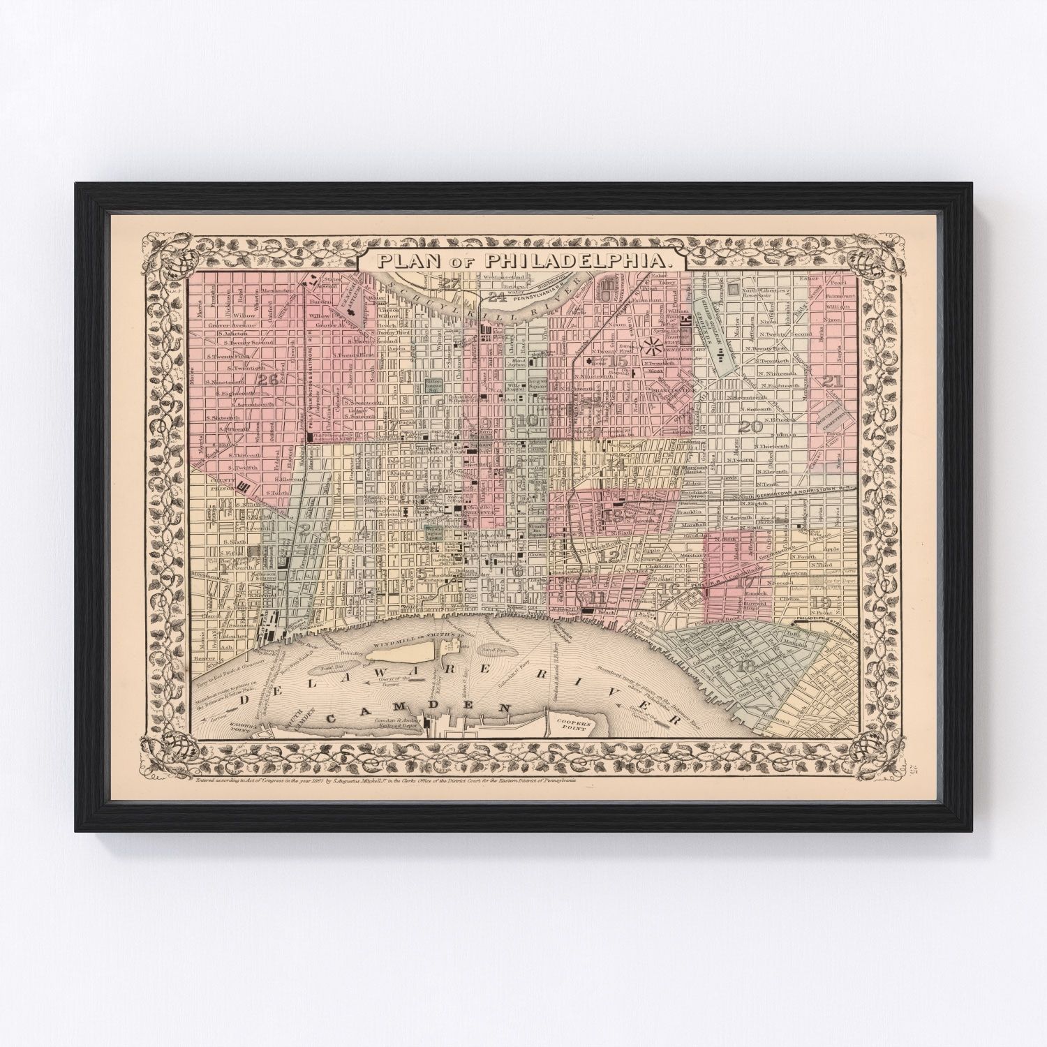 Vintage map of Philadelphia, Pennsylvania, 1868