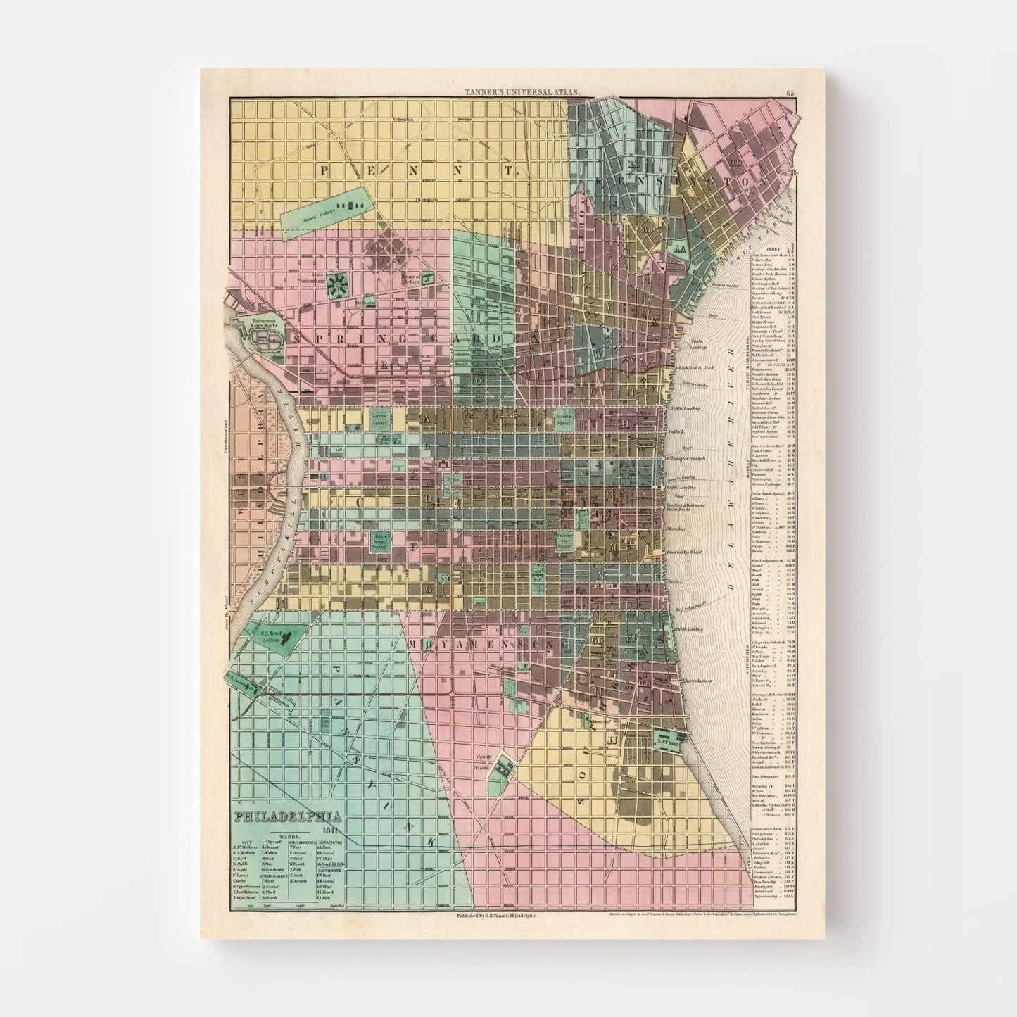 Vintage Map of Philadelphia, Pennsylvania, 1836