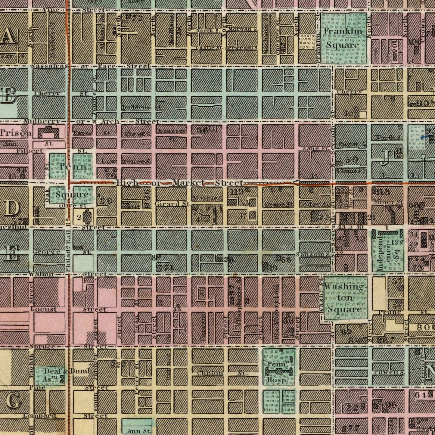 Vintage Map of Philadelphia, Pennsylvania, 1836