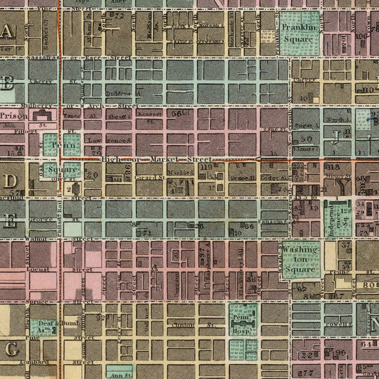 Vintage Map of Philadelphia, Pennsylvania, 1836