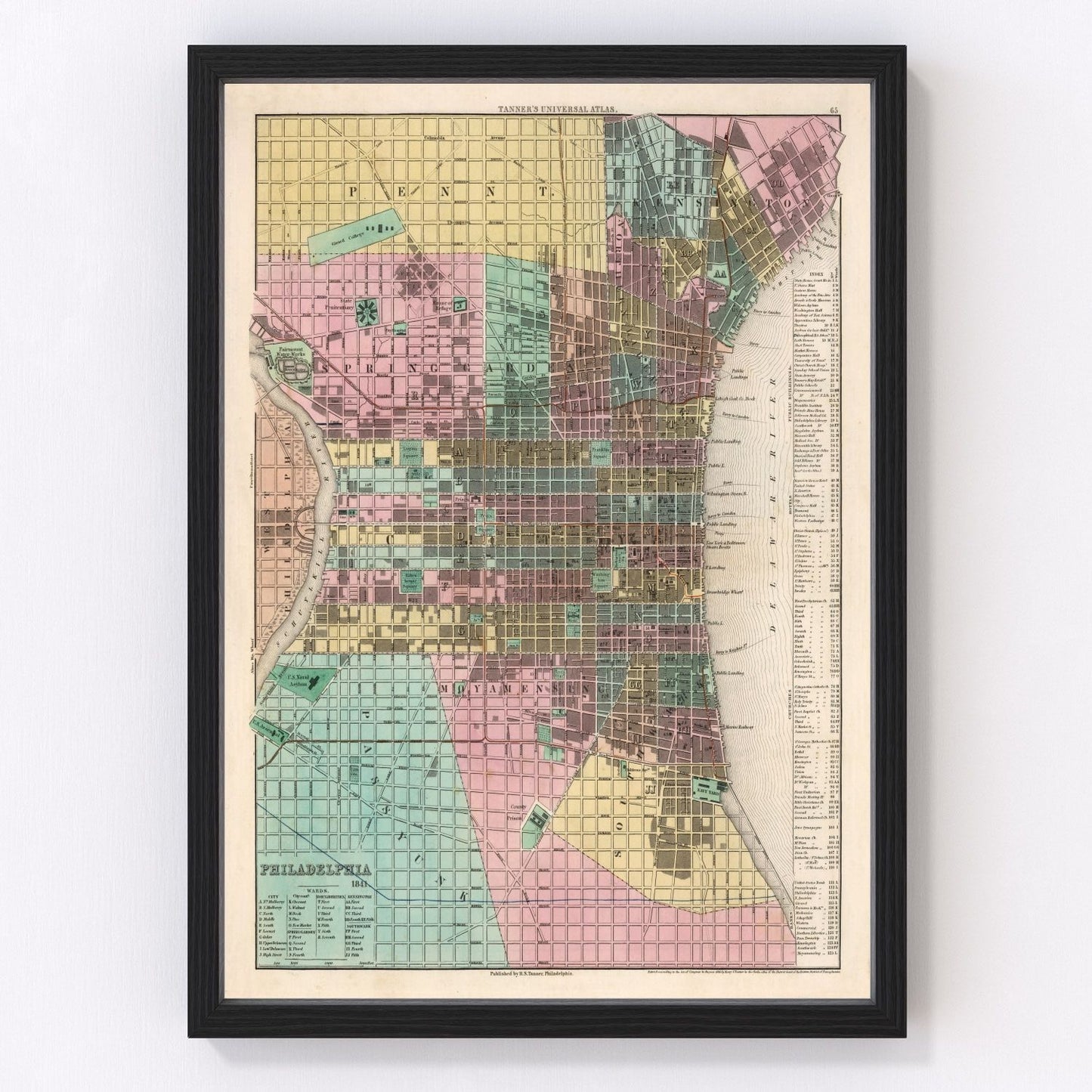 vintage map of Philadelphia, Pennsylvania, 1836