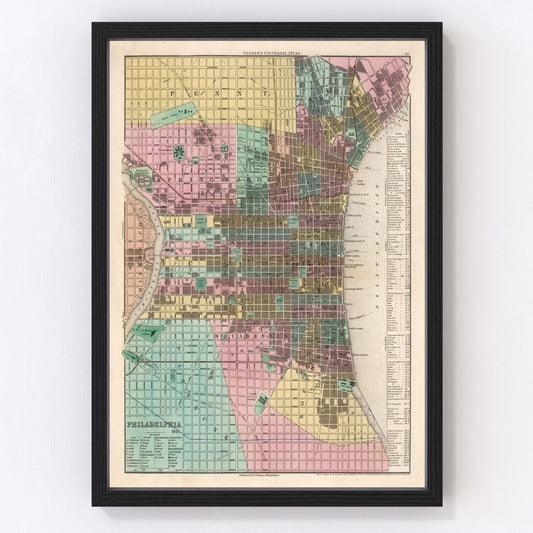 vintage map of Philadelphia, Pennsylvania, 1836