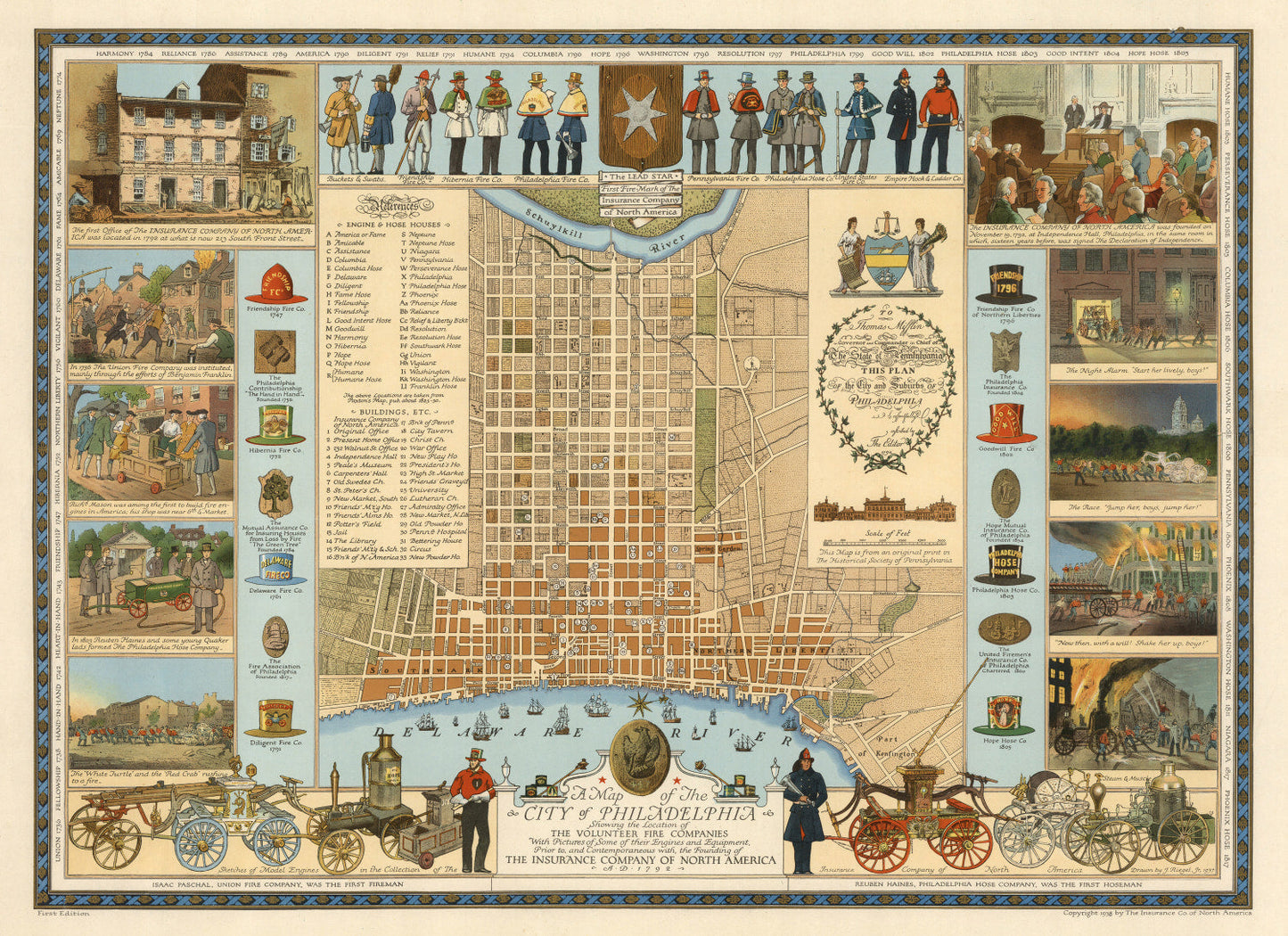 Vintage Map of Philadelphia, Pennsylvania, 1938