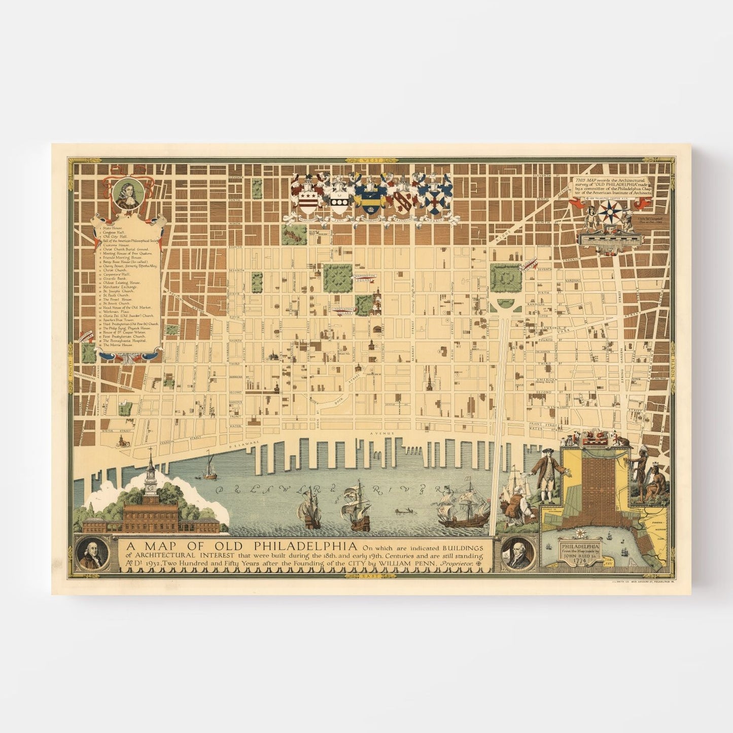 Vintage Map of Philadelphia, Pennsylvania, 1934