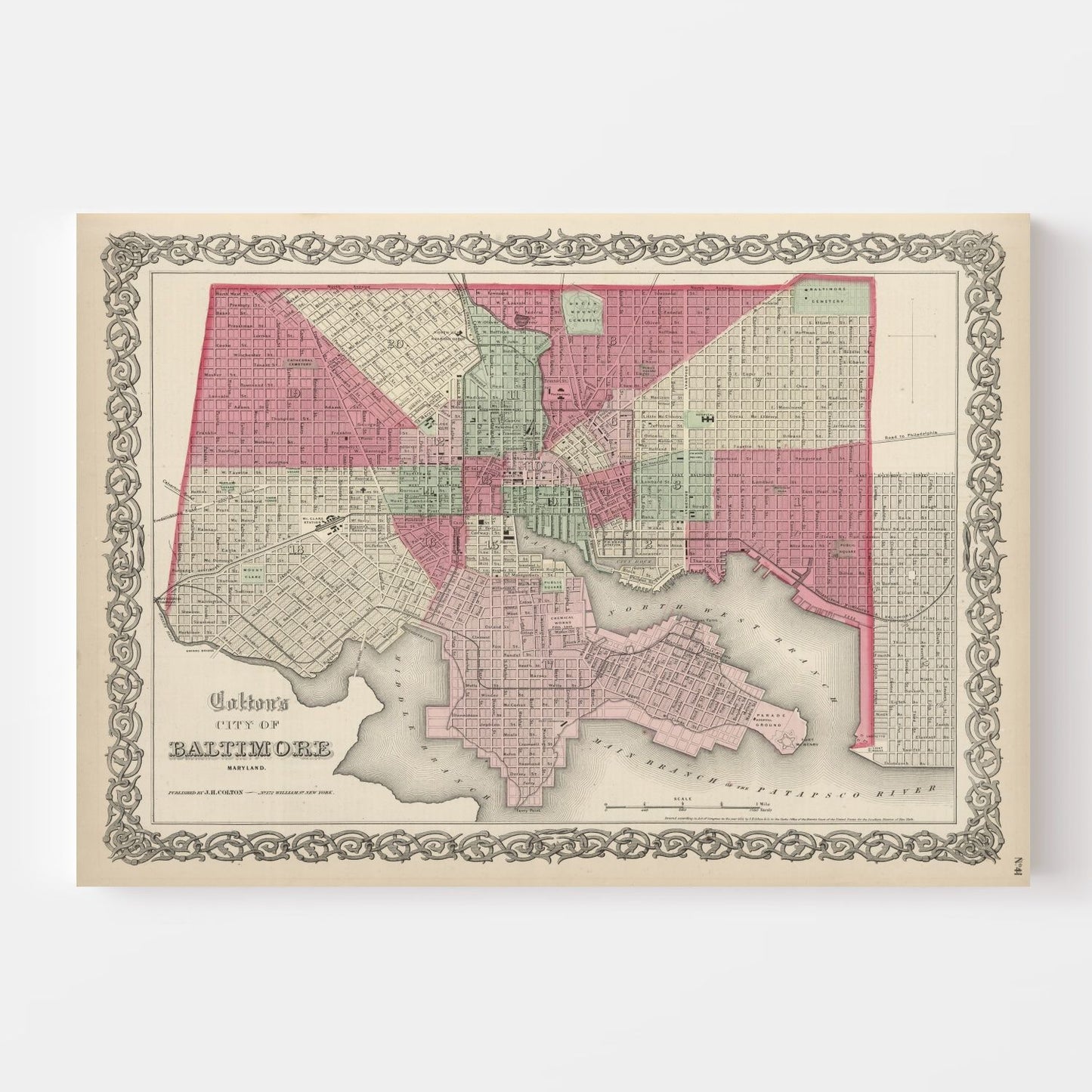 Vintage Map of Baltimore, Maryland, 1865