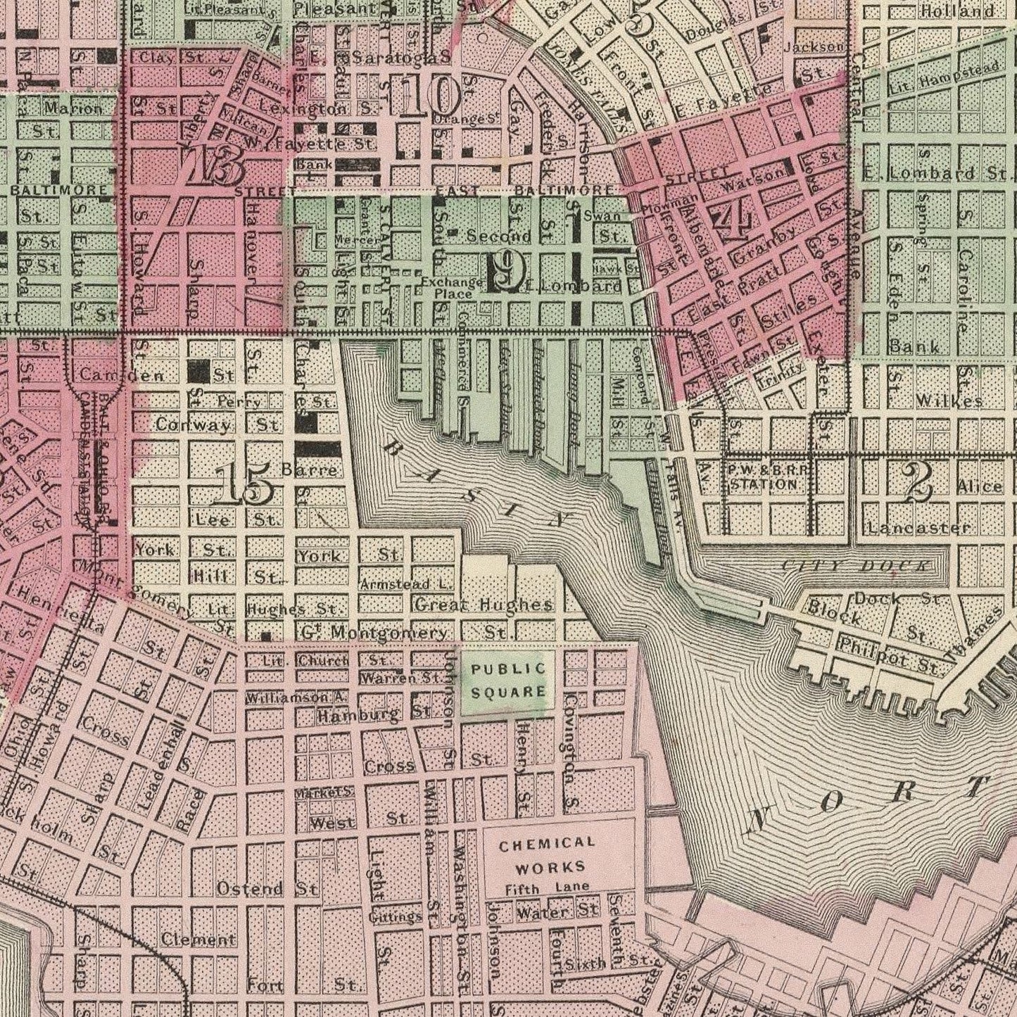 Vintage Map of Baltimore, Maryland, 1865