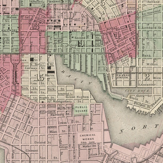 Vintage Map of Baltimore, Maryland, 1865