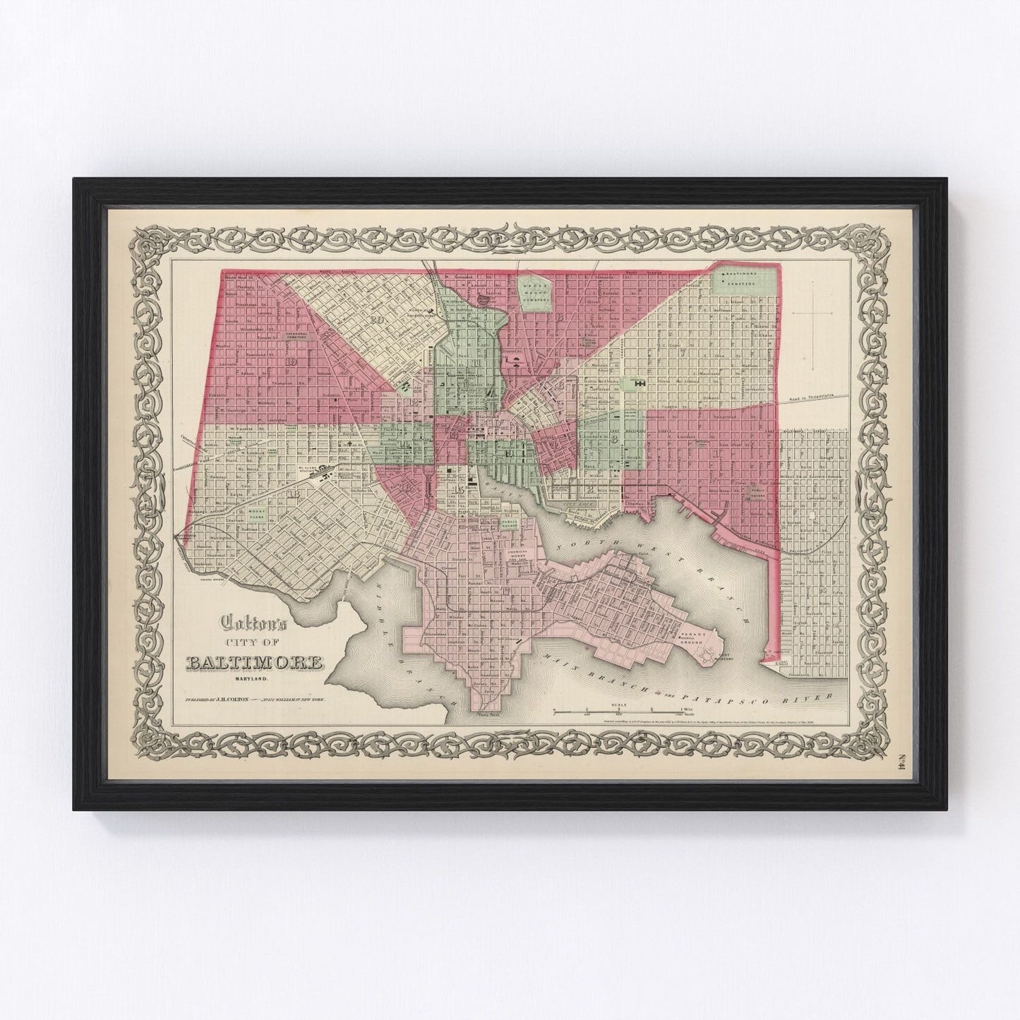Vintage map of Baltimore, Maryland, 1865