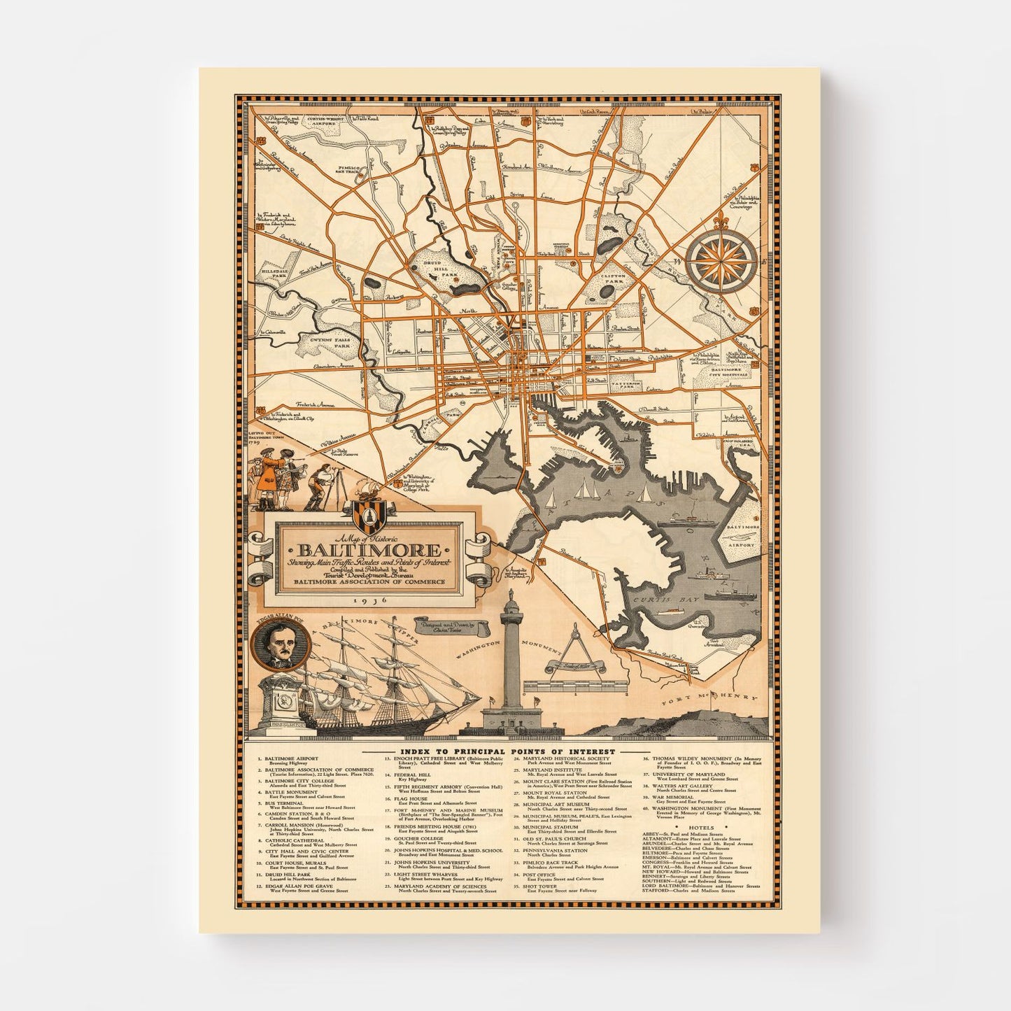 Vintage Map of Baltimore, Maryland, 1936
