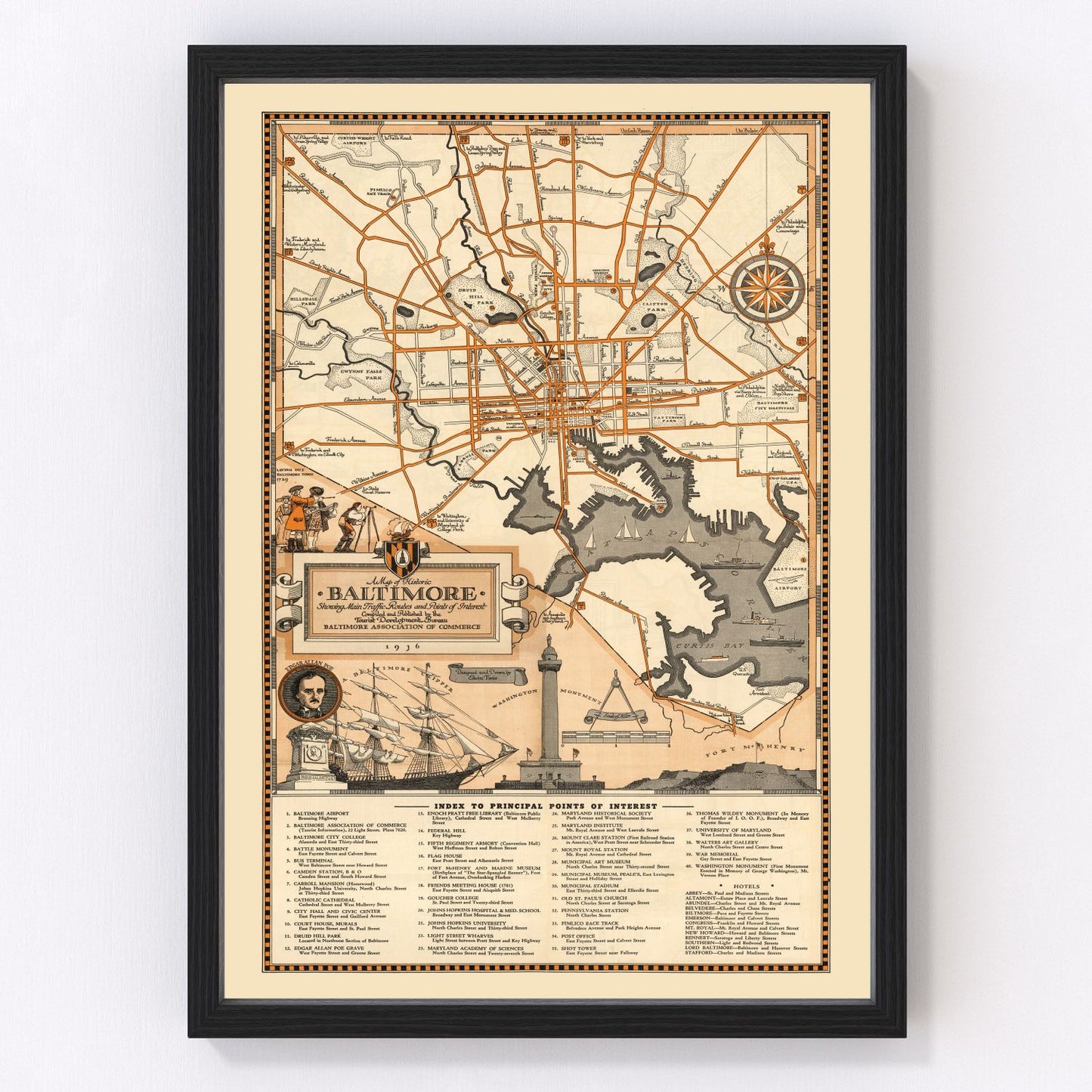 Vintage map of Baltimore, Maryland, 1936