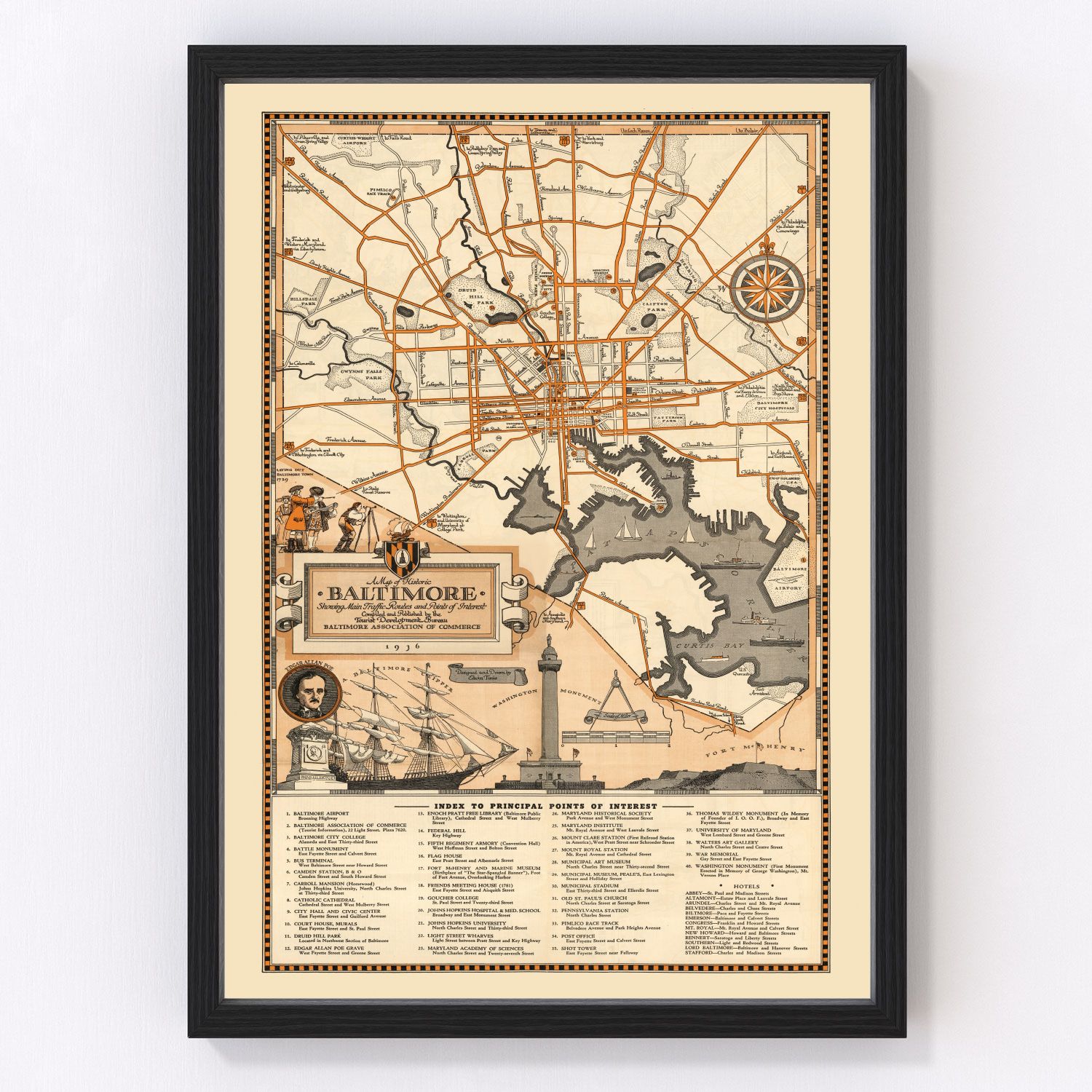 Vintage map of Baltimore, Maryland, 1936
