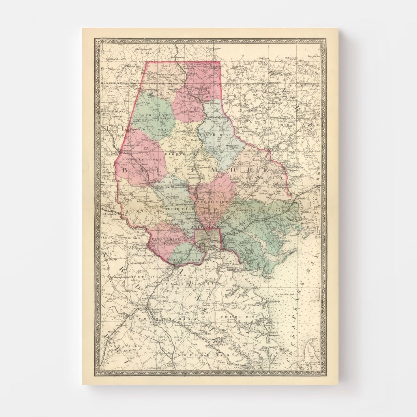 Vintage Map of Baltimore, Maryland, 1866