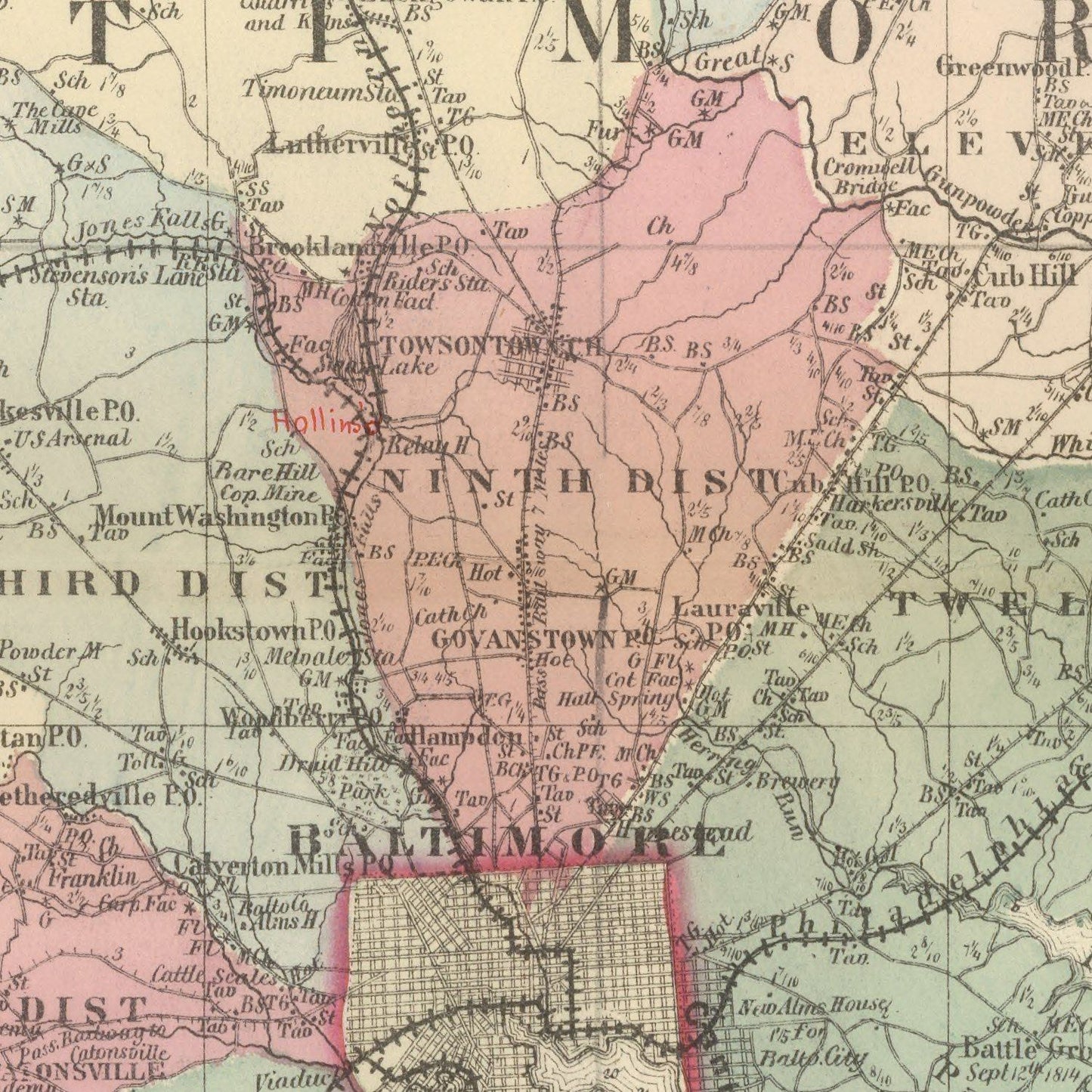 Vintage Map of Baltimore, Maryland, 1866