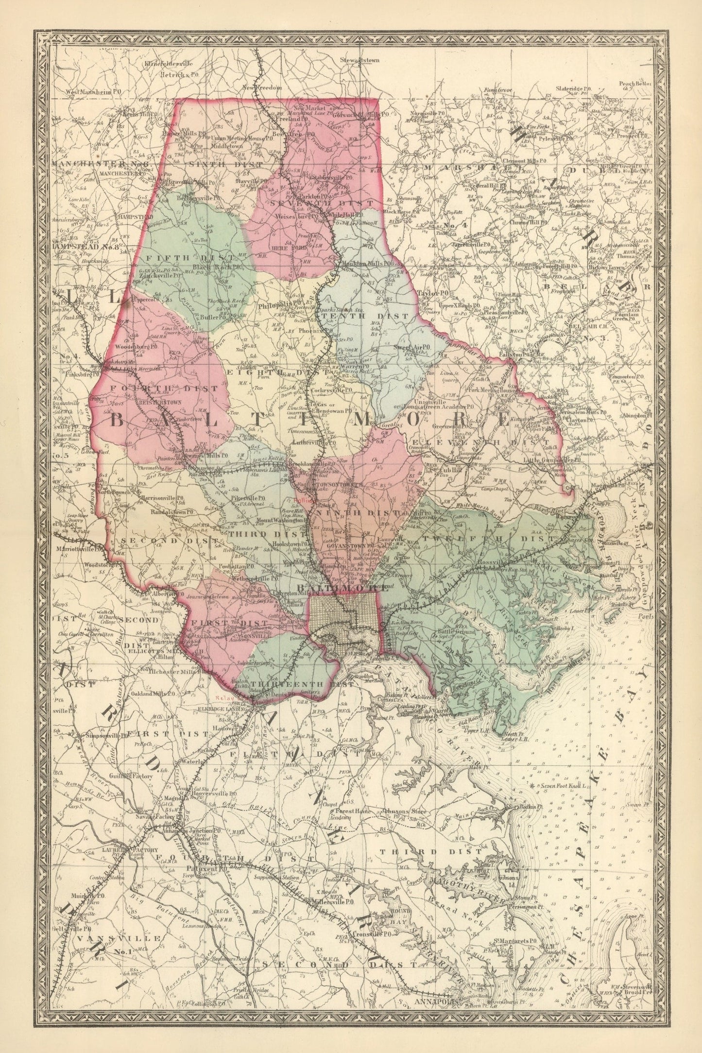 Vintage Map of Baltimore, Maryland, 1866