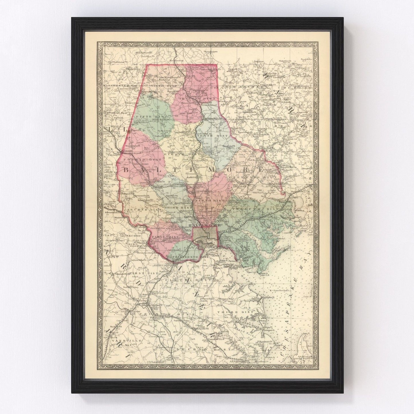 Vintage map of Baltimore, Maryland, 1866