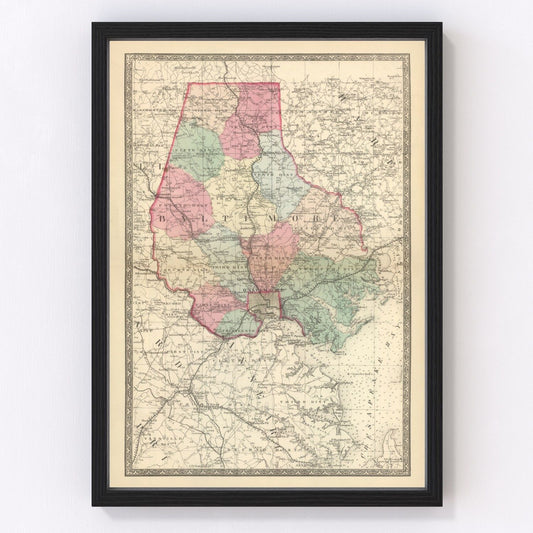 Vintage map of Baltimore, Maryland, 1866