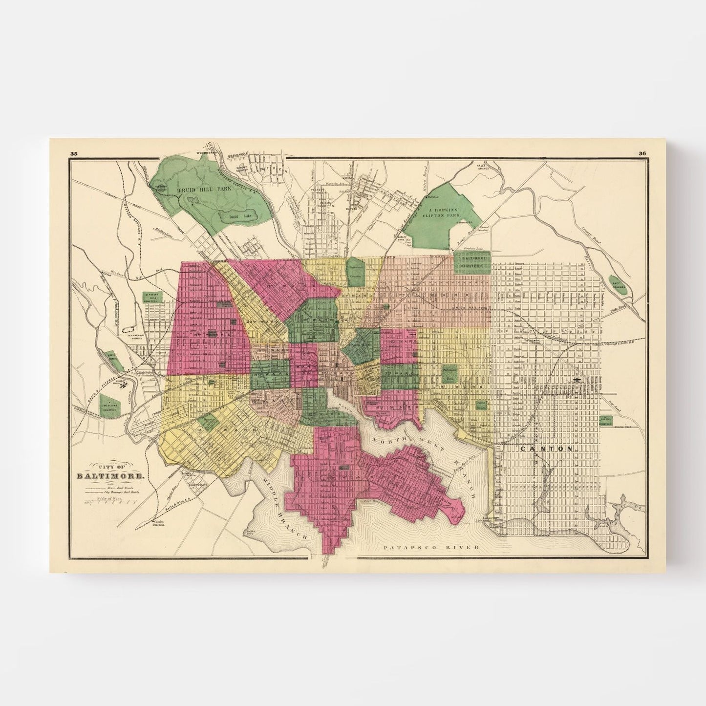 Vintage Map of Baltimore, Maryland, 1873 Wall Art