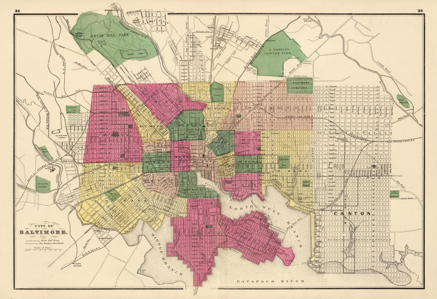 Vintage Map of Baltimore, Maryland, 1873 Wall Art