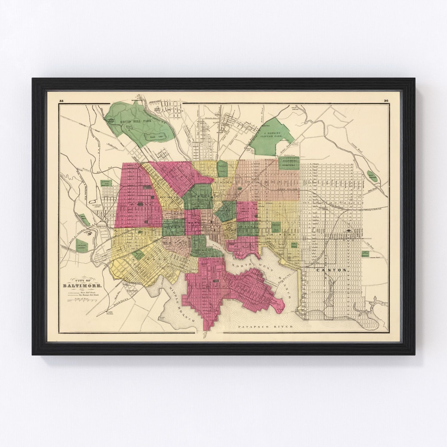 Vintage map of Baltimore, Maryland, 1873 — Patapsco waterfront