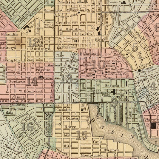 Vintage Map of Baltimore, Maryland, 1870