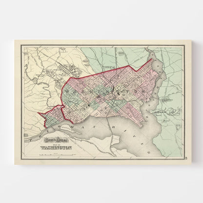 Vintage Map of Washington, DC, 1874
