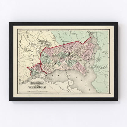 Vintage map of Washington, DC, 1874, post-Civil War capital avenues and parks