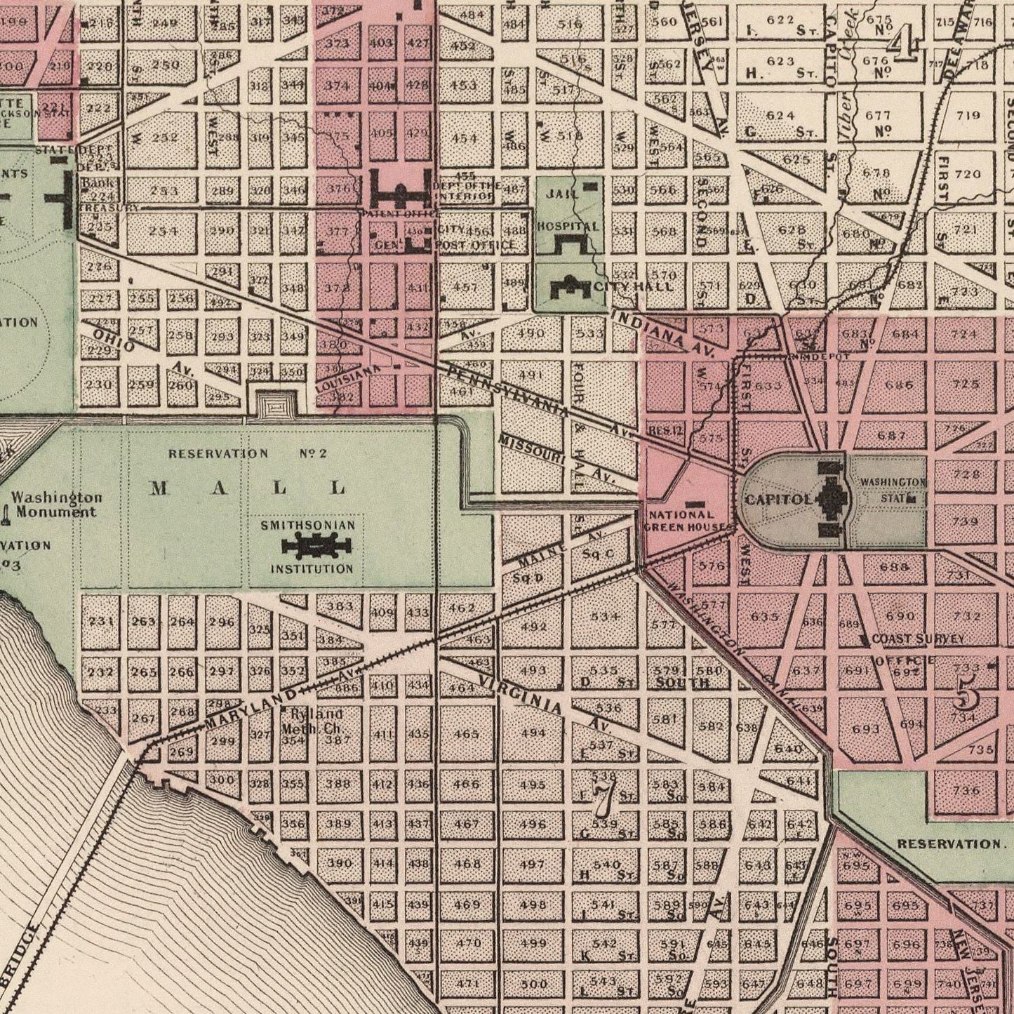 Vintage Map of Washington, DC, 1866 (I)