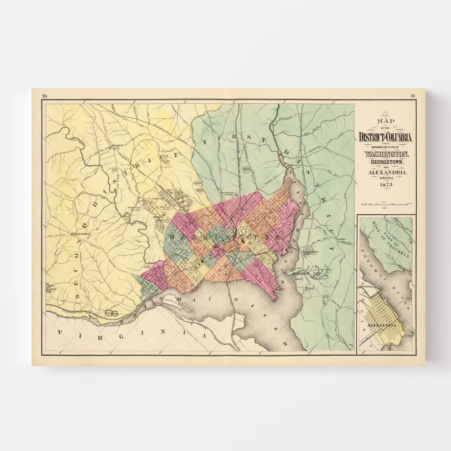 Vintage Map of Washington, DC, 1873