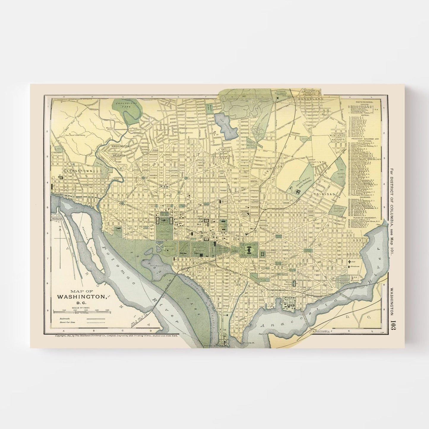 Vintage Map of Washington, DC, 1891