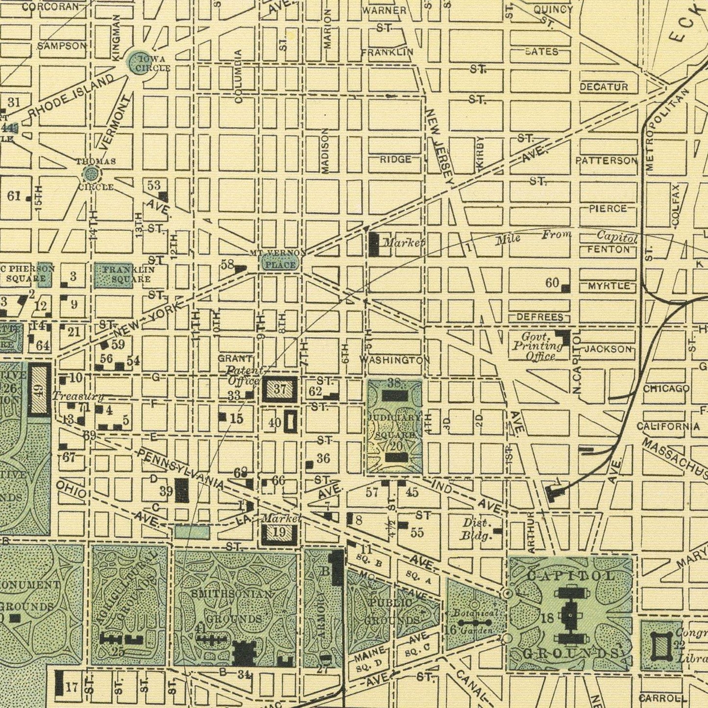 Vintage Map of Washington, DC, 1891