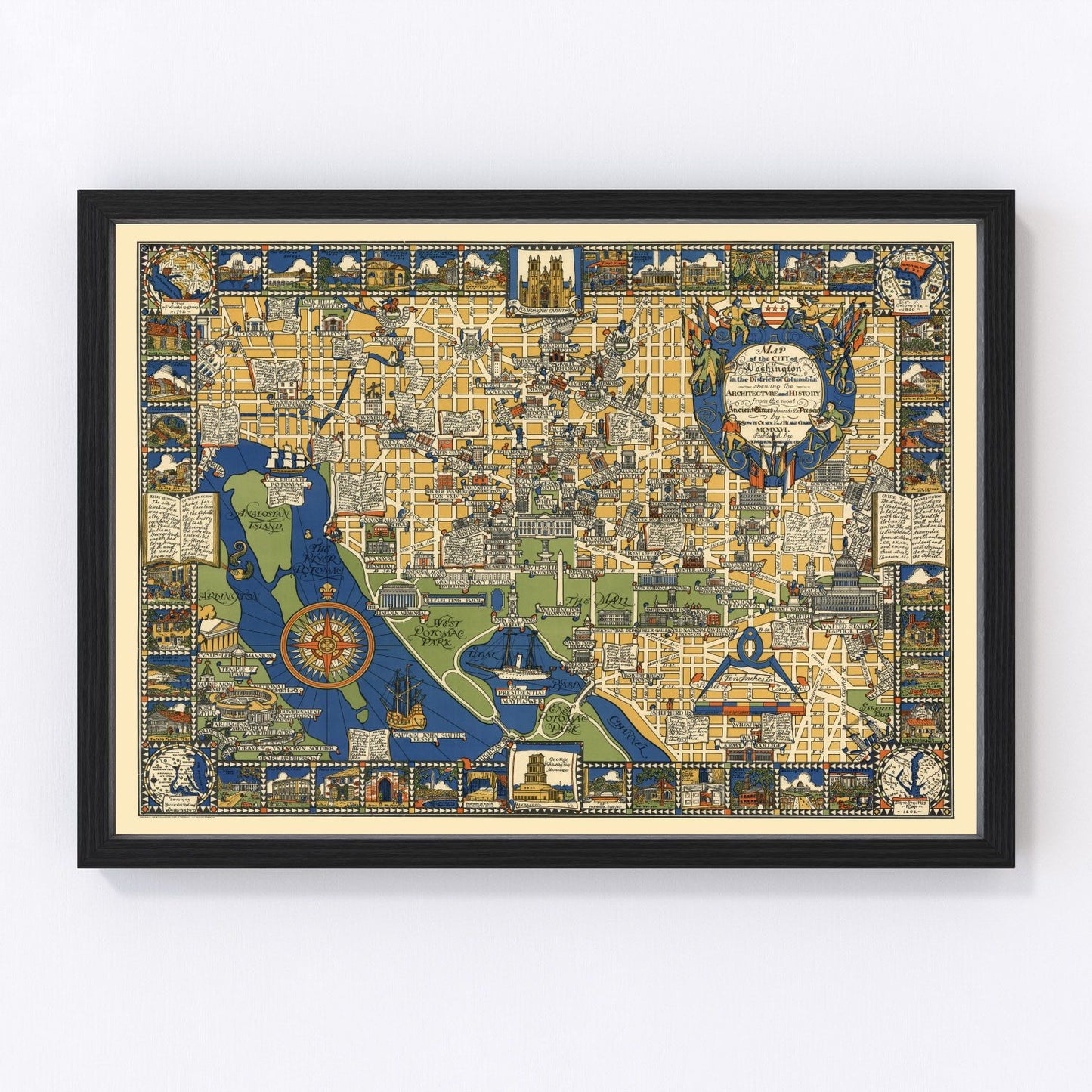 Vintage map of Washington, DC, 1926, 1920s capital wall art, digitally restored