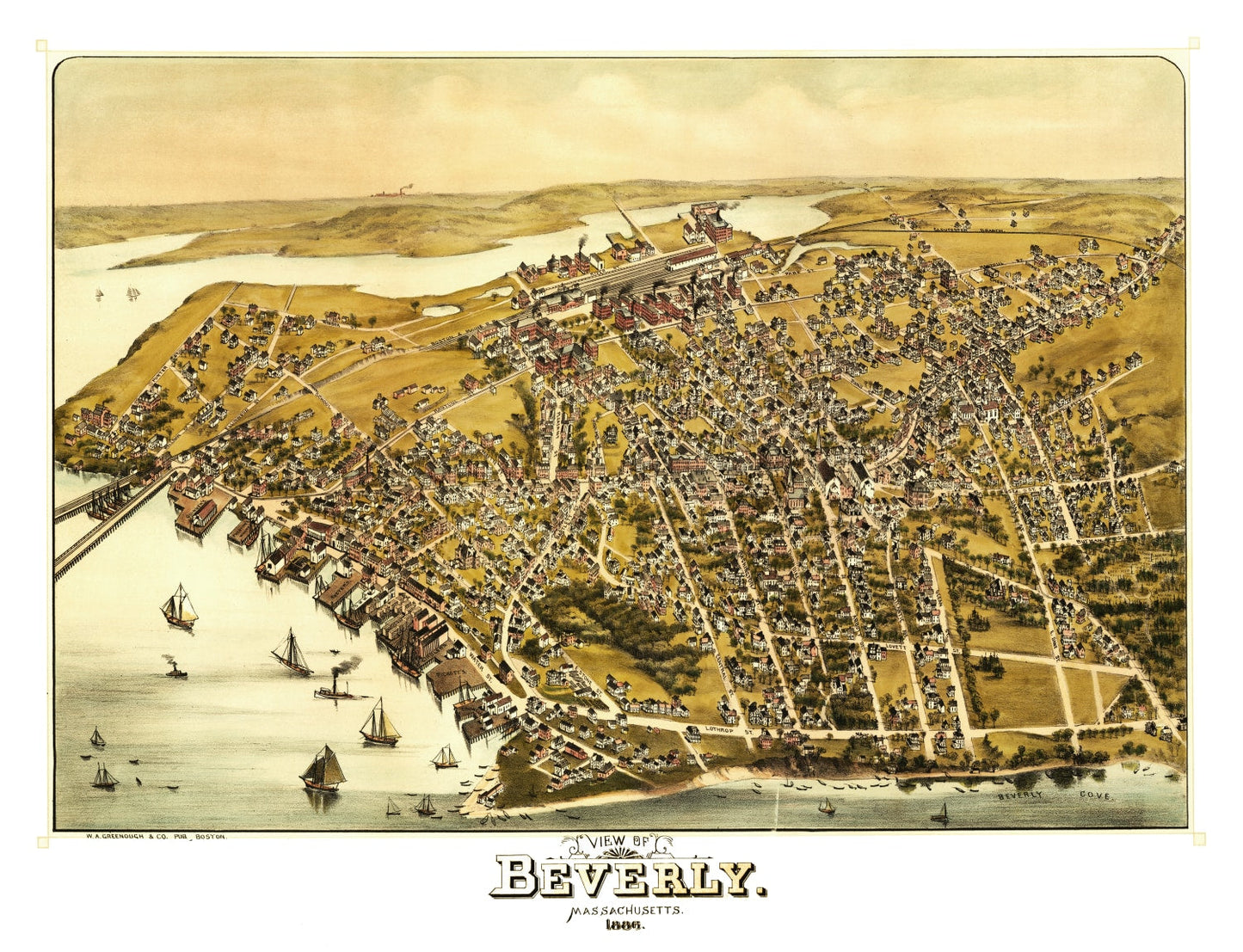 Vintage Map of Beverly, Massachusetts, 1886