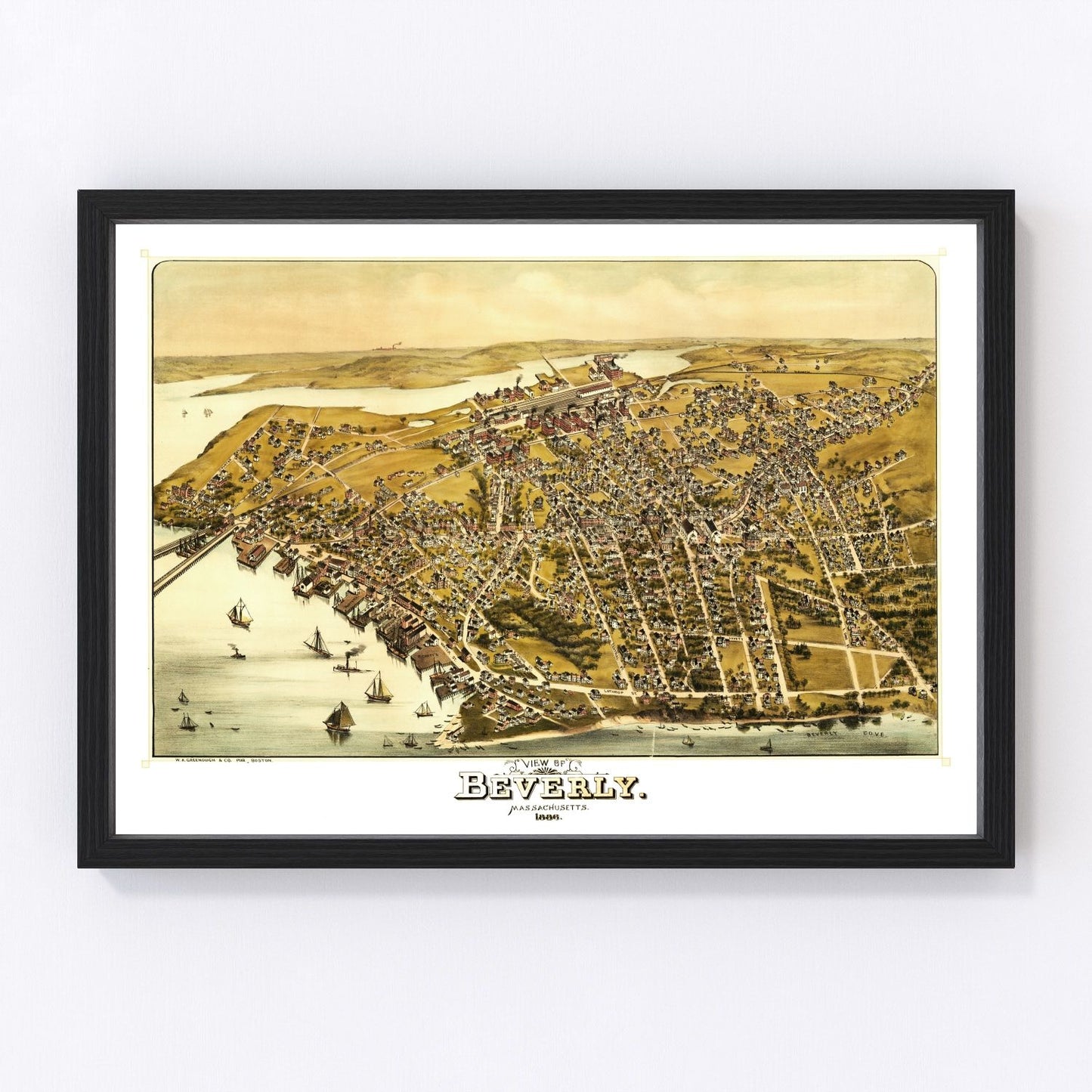 Vintage map of Beverly, Massachusetts, 1886