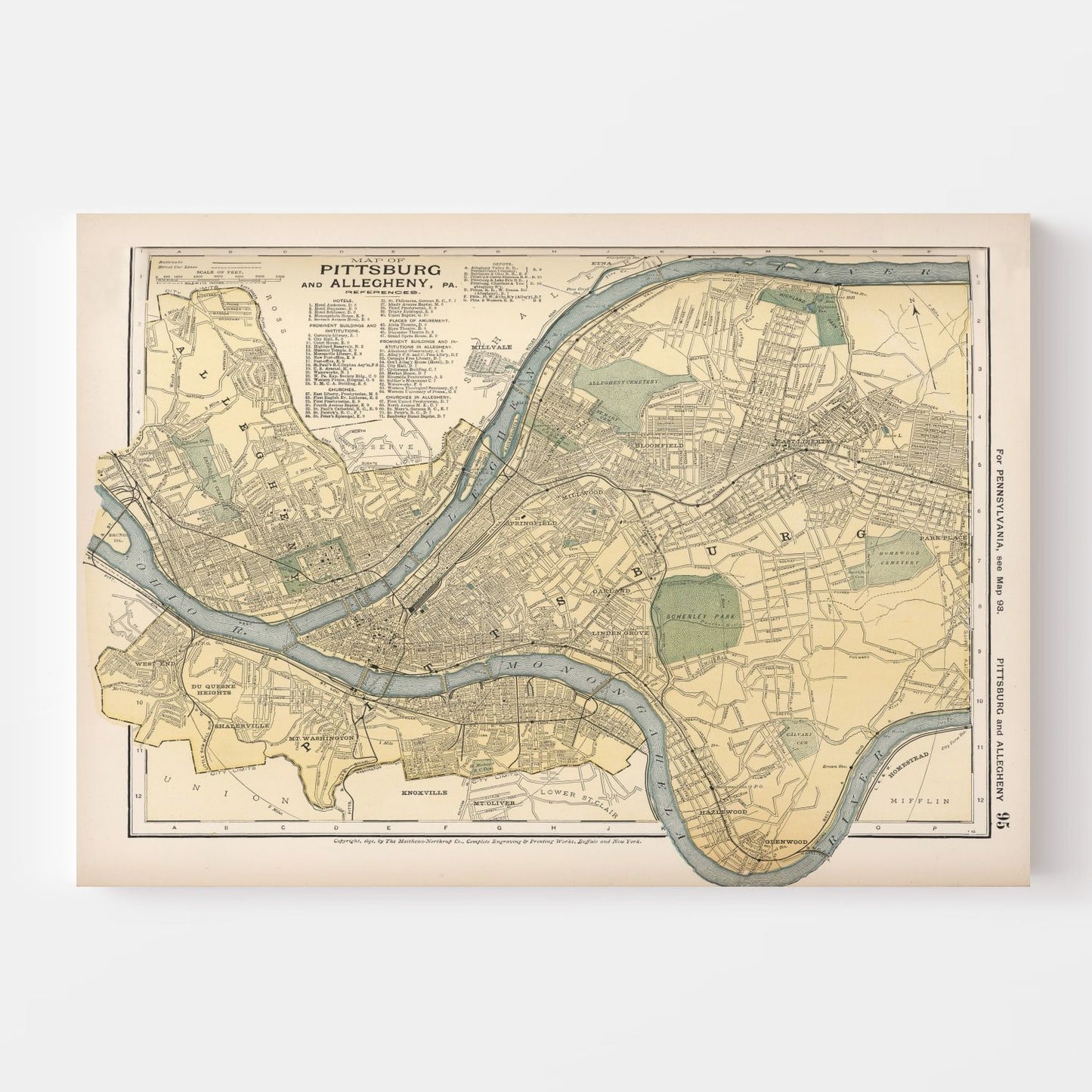 Vintage Map of Pittsburgh, Pennsylvania, 1891