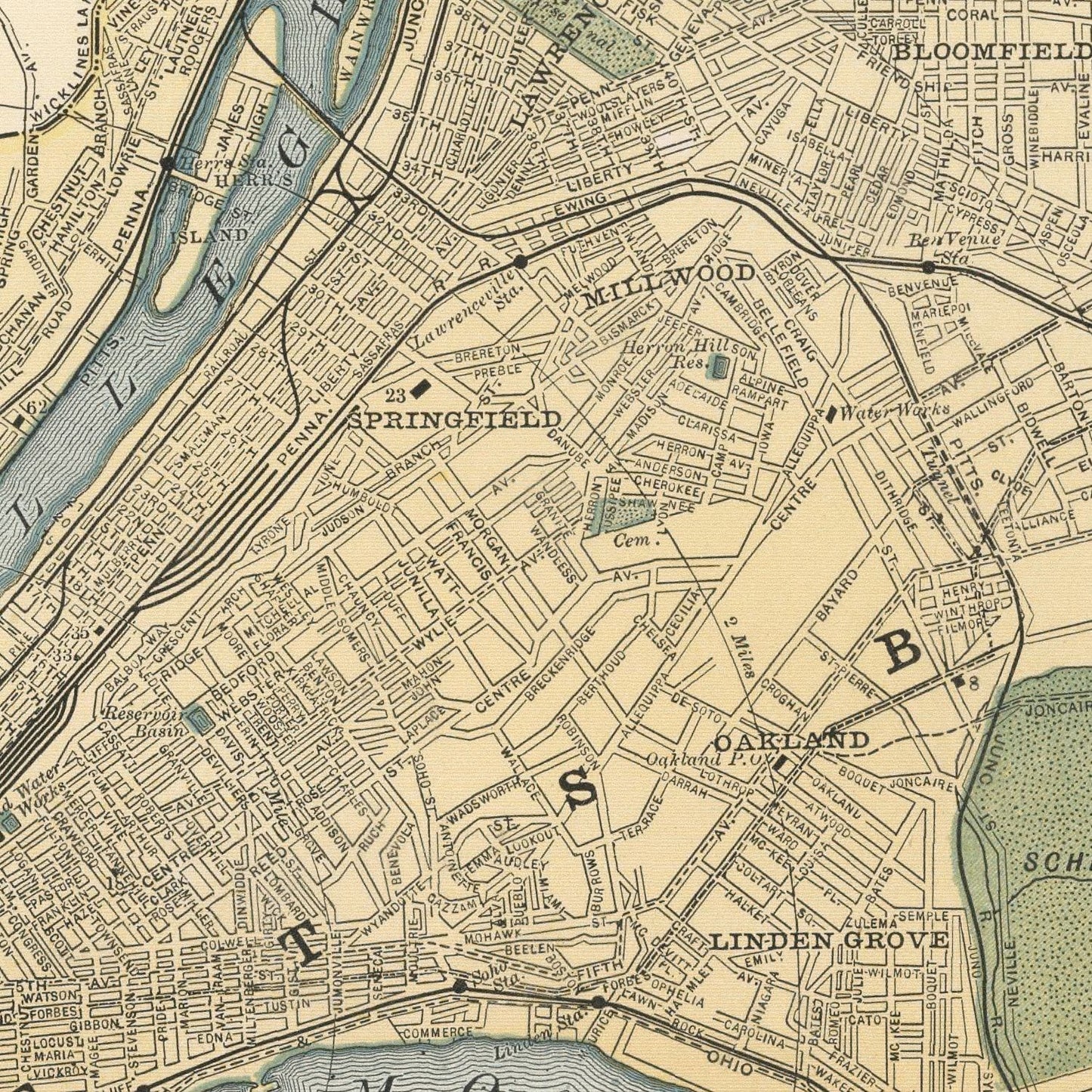Vintage Map of Pittsburgh, Pennsylvania, 1891
