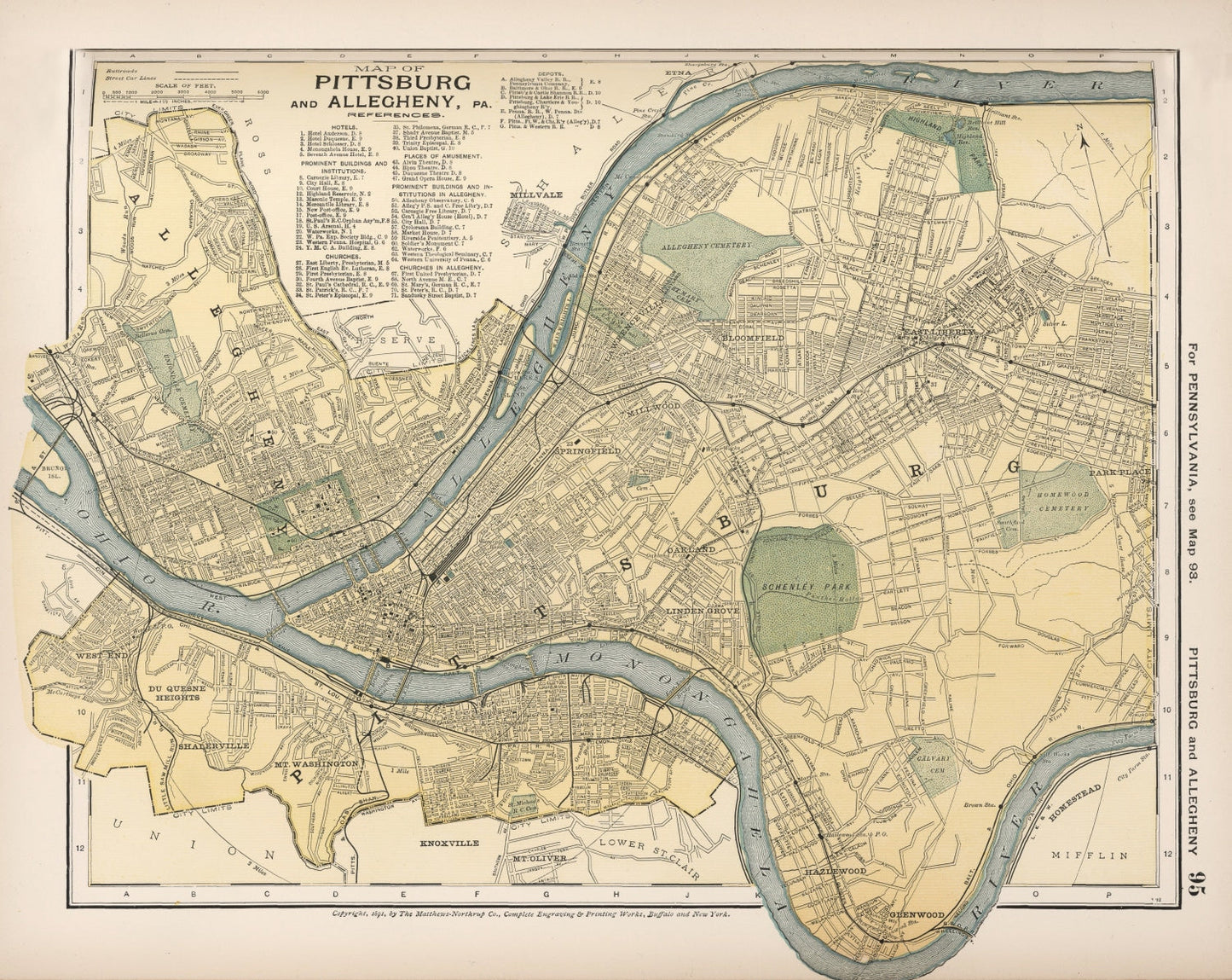 Vintage Map of Pittsburgh, Pennsylvania, 1891