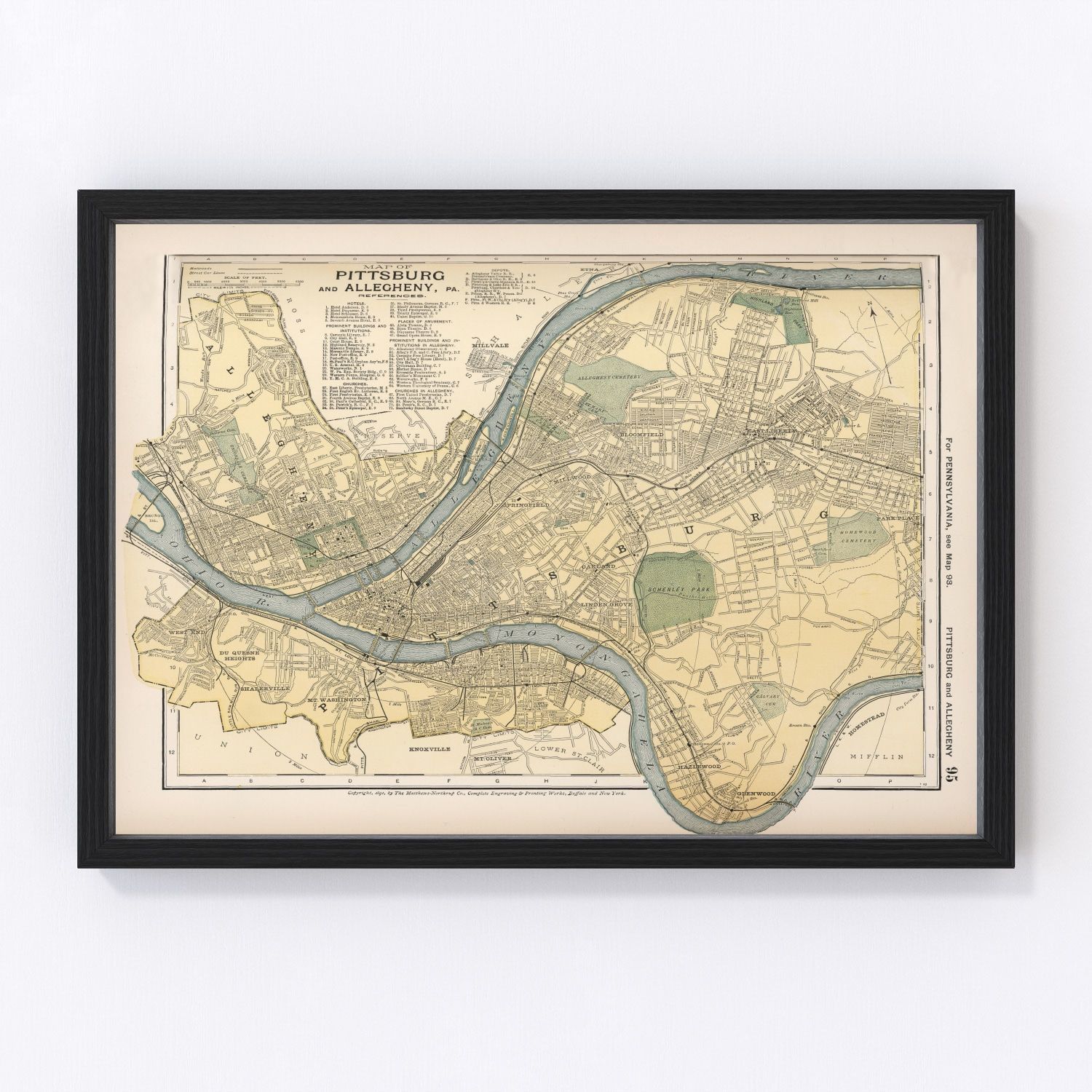 Vintage map of Pittsburgh, Pennsylvania, 1891