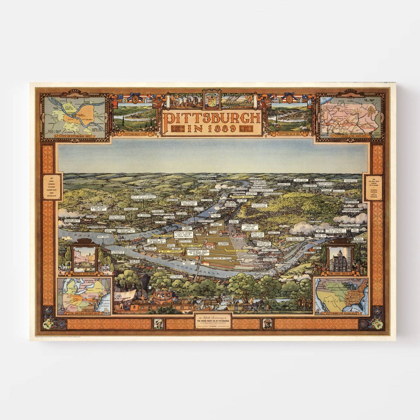 Vintage Map of Pittsburgh, Pennsylvania, 1939