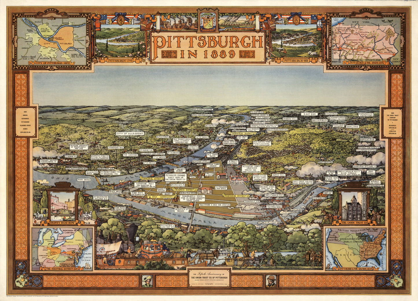 Vintage Map of Pittsburgh, Pennsylvania, 1939