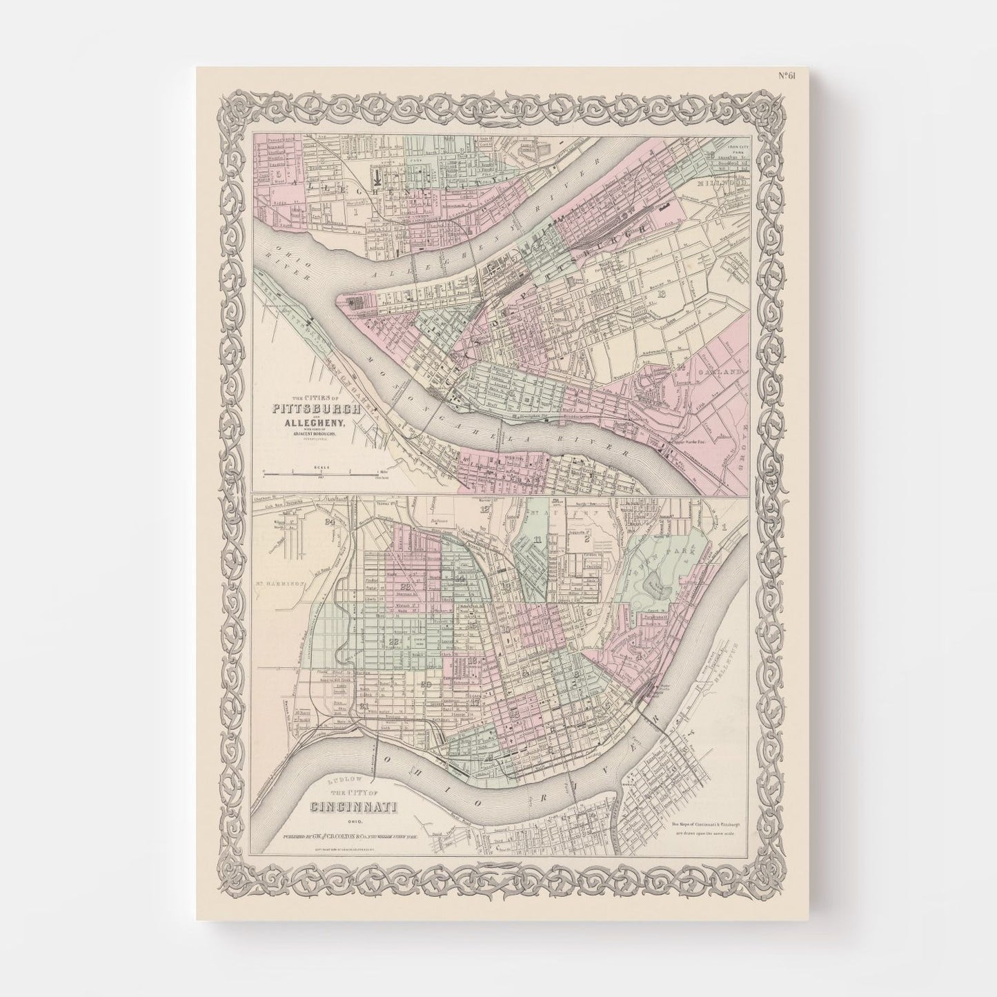 Vintage Map of Pittsburgh, Pennsylvania, 1886