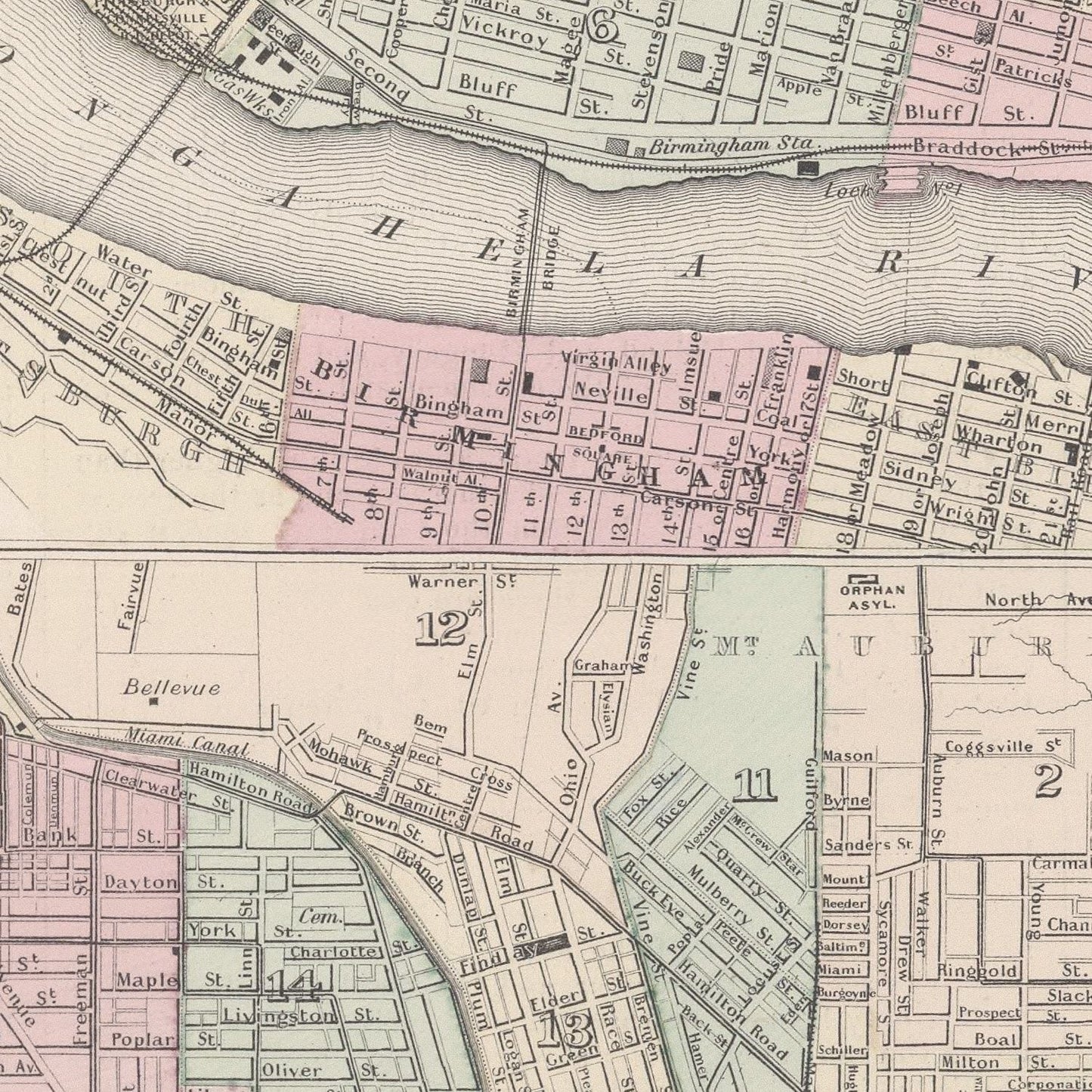 Vintage Map of Pittsburgh, Pennsylvania, 1886