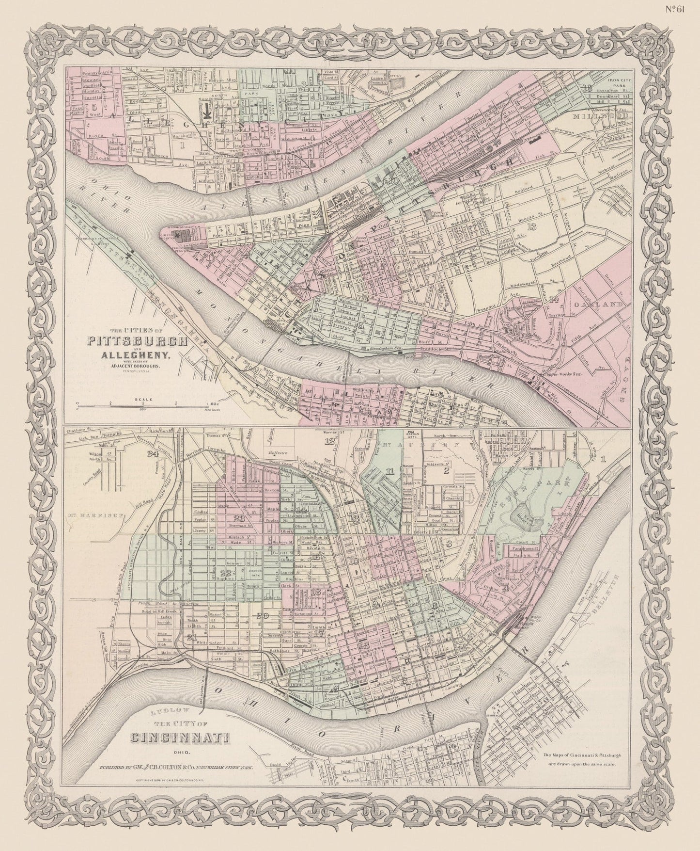 Vintage Map of Pittsburgh, Pennsylvania, 1886