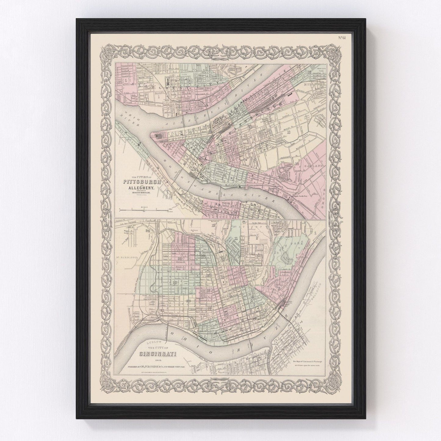 vintage map of Pittsburgh, Pennsylvania, 1886